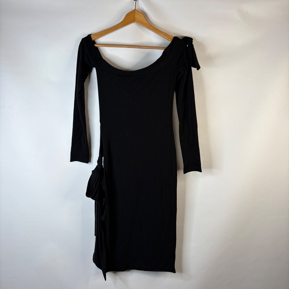 Rotate Birger Christensen Midi Dress Women XS Black Side Cutout Long Sleeve